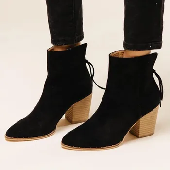 Femei Pantofi De Iarna De Moda Doamnelor Glezna Cizme Scurte Solid Unic De Pantofi A Subliniat Deget De La Picior Negru, Maro, Kaki Piele Intoarsa Botine Bota Feminina
