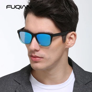 FUQIAN Clasic Pătrat Polarizat ochelari de Soare Barbati Femei de Moda de Conducere Ochelari de Soare Oglindă Lentile de Ochelari Nuanțe de Albastru UV400