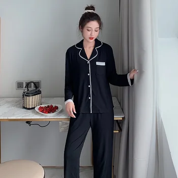 Noi Coreea Dulce Modal vara, pijamale femei, pijamale, seturi de moda negru cu maneci Lungi, casual pijamale femei, pijamale pijamas