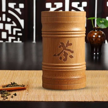 Portabil De Bambus Sigilate Canistra Ceai Cu Ceai Chinezesc Caracter Gravură Frunze De Ceai Cutie De Depozitare