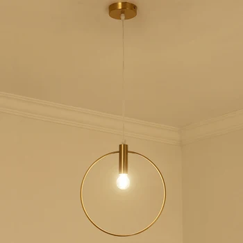 GZMJ Moderne de Cupru Gold Circle Pandantiv Rotund Lumini Led Hanglamp Acasă Corpuri de Bucatarie Acasă Lumini corp de Iluminat cu Abajur