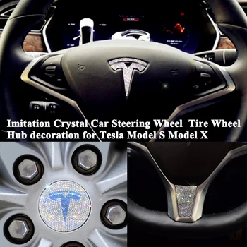 Imitație de Cristal Volan Masina Emblema Butuc Roata Capac Logo Sticker Decor de Styling, Accesorii pentru Tesla Model S Model X
