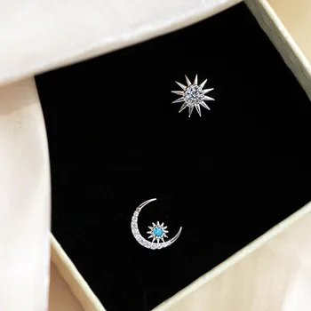 Asimetrice Luna Soare Cercei Stud Minimalist Argint 925 Cristal de Zircon CZ de Logodna Cercei pentru Femei Bijuterii Petrecere