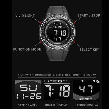 Noul Ceas Digital Pentru Bărbați SMAEL Brand de Lux Ceasuri 50M Waterprrof Încheietura Ceas Militar de Lumină LED reloj 1508 Bărbați Ceasuri Sport