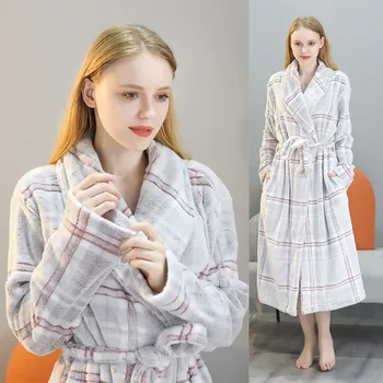 Cuplu pijama de Flanel Îngroșat Vrac Plus Dimensiune Carouri Halat de baie Termală Casa de Haine pentru Femei de Iarnă Sleepwear 2020 Haină Lungă