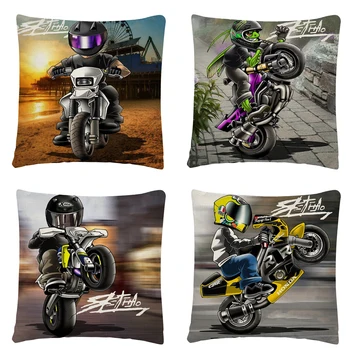 Cascadorie cu motociclete Desene animate model de Lenjerie de față de Pernă față de Pernă pentru Acasă Canapea Masina Decor Pernă 45X45cm