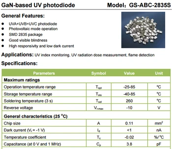Fast Free Nava 10BUC Pentru GaN pe bază de UV fotodiodă GS-ABC-2835S lumina Soarelui ultraviolete senzor senzori UV