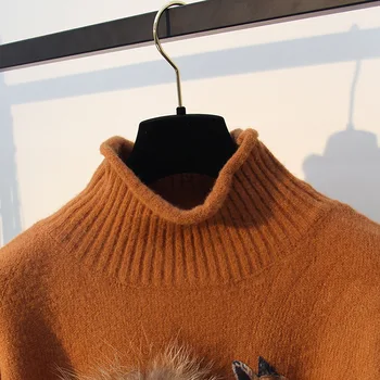 Cașmir Pulover pentru Femei de Iarnă, pulovere și Pulovere Vulpe cu Blana naturala Coada Trage Femme Manche Longue Crăciun Sudaderas D361
