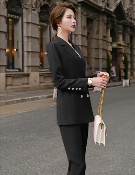 Cele mai noi Stiluri Formale Uniformă Modele de Pantaloni cu Pantaloni și Jachete de blană pentru Femei de Afaceri Uzura de Lucru Profesionist Sacouri Set