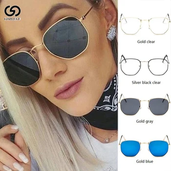 New Sosire Poligon Clar Pătrat ochelari de Soare pentru Femei Brand de Moda de Design Lady Vintage din Metal Cadru Mic de Câmpie Ochelari de Soare GOZLUGU