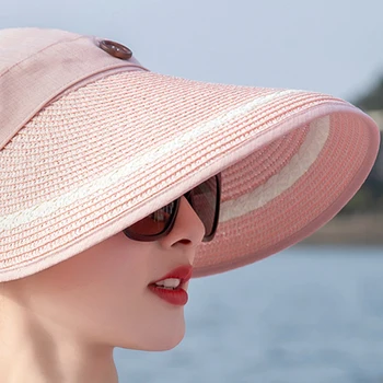 În 2020, Noi Femeile de Vară Mare, Margine Largă Plajă Palarie de Soare Capac Buton Pălărie de Vară Anti-UV, Parasolar Pălării Vacanță pe Plajă Capac 35CM