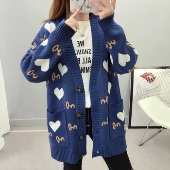 Dragoste Drăguț Imprimare Pulover Femei 2020 Iarna Cardigan Vrac Casual Cald Tricotate Pulover Fete Kawaii Streetwear Cădea De Sus Uza