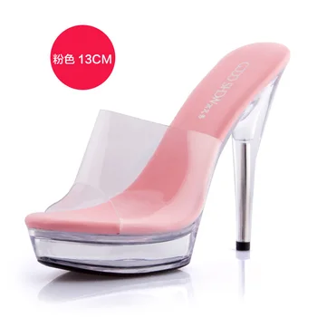 2020 Vara Noi Femei Sandale cu Tocuri foarte inalte, 13CM Cristal Transparent Pantofi de Nunta Impermeabil Platforma Femei Papuci