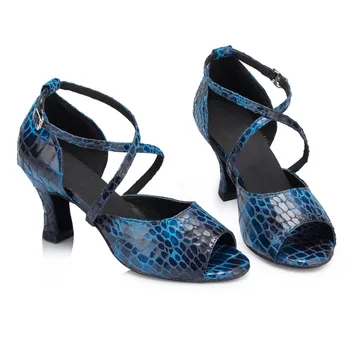 IDancing Leopard latină pantofi de dans de Tango pentru femei pantofi albastri cu toc Sapatos de danca latina de înaltă calitate
