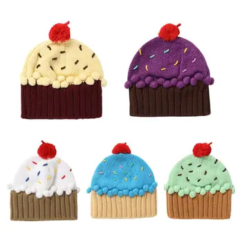 Prăjitură în Formă de Copii Copilul Drăguț Culori de Contrast Căciulă Tricotată cu Pompon Mingea Băieți și Fete in aer liber Iarna Cald Capac Beanie pentru 3-8T