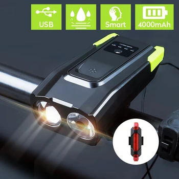 4000mAh Biciclete Lumina USB Smart Faruri LED Ciclu Lanterna Reincarcabila cu Inducție Față de Bicicletă Set Lampă Cu Corn 800 Lumen