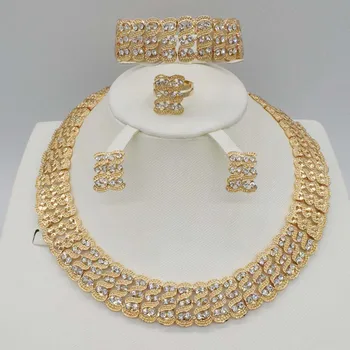 Dubai Aur Seturi de Bijuterii Nigerian Nunta Africane Margele de Cristal Nupțial Bijuterii Set Stras Etiopian Bijuterii parure