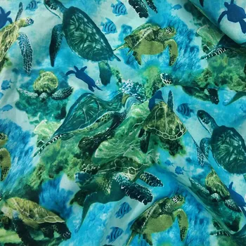 Vii Ocean Broasca de Pește Imprimate Tesatura de Bumbac 50x105cm Animal Tesatura Mozaic de Pânză Rochie de Petrecere, Decor Acasă
