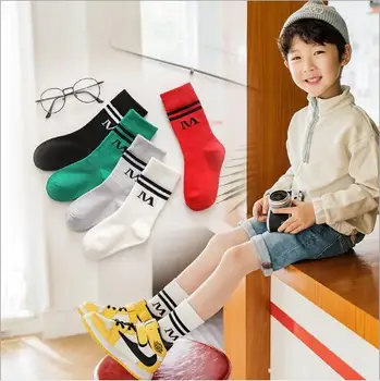 1-12 An 5 perechi pack ciorapi pentru Copii de toamnă și de iarnă de bumbac culoare solidă litere șosete cu dungi băieți și o fată șosete sport