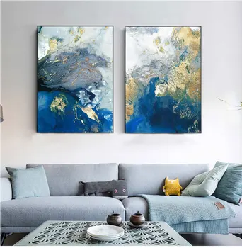 Albastru De Aur Abstracte Moderne Ocean Peretele Nordic Imprimare Panza Pictura Contemporană Art Decor Imagine Living Decorul Camerei