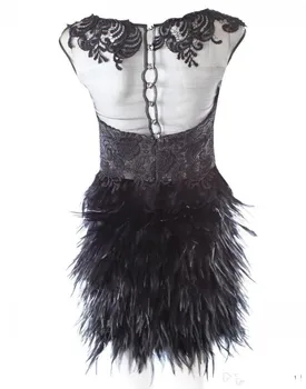Dantelă Neagră Aplicatii Rochii De Cocktail Cu Pene De Scurtă Fusta Mini Fără Mâneci Formale Rochie De Bal 2019 Personalizate Vestidos De Petrecere