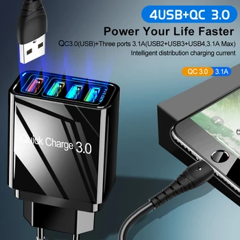 48W Încărcare Rapidă 4.0 3.0 4-Port USB Incarcator USB Rapid Incarcator QC4.0 QC3.0 Pentru Samsung S10 A50 Xiaomi Mi9 iPhone X 7 Adaptor de Perete