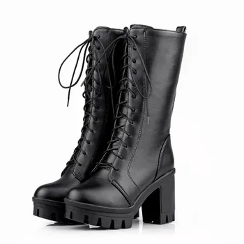 GOXPACER Toamna Iarna Pană Cizme Pantofi Femei la Jumătatea Vițel Toc Ghete Casual Martin Pantofi Ciucure Platforma Plus Dimensiune Siret Noi