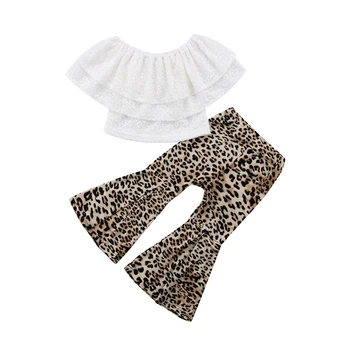 2018 Moda Copii Baby Girl Haine Leopard cereale Dantelă de Top+Leopard rachete de Semnalizare Pantaloni-Clopot Fund Costume Set