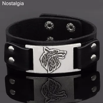Nostalgia Teen Wolf Amuleta Din Piele Neagra De Bijuterii Manșetă Largă Bratara Viking Animal Trinity Nod Talisman