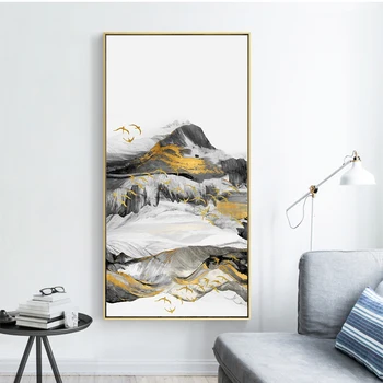 Cerneală chineză Splash Abstract Pasăre de Aur Alb de Munte Modular Poze Panza Poster de Imprimare de Perete de Arta Canvas pentru Camera de zi 2-59