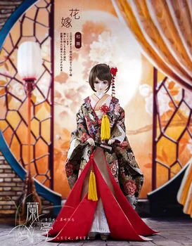 BJD Haine Papusa Kimono Stil Japonez Bujor Macara de Imprimare Costumul de Nuntă BUC 11 1/3 1/4 unchiul Papusa Accesorii